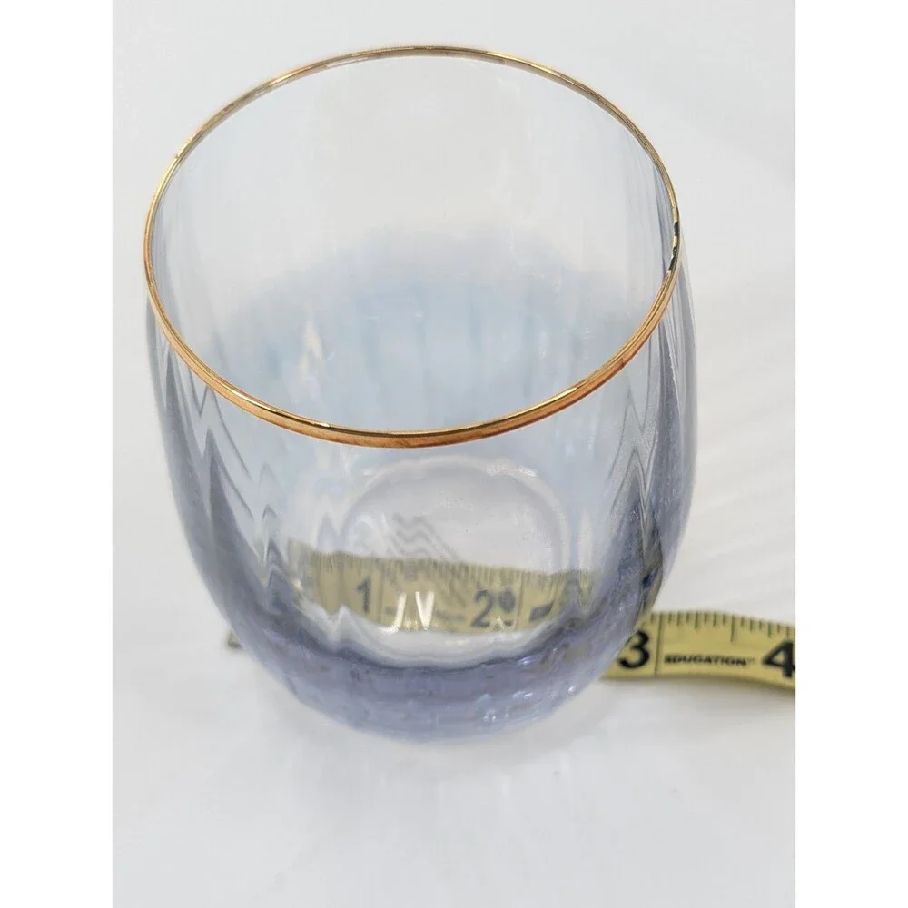 Anthropologie 24Karat Gold RIms Clear Blue Cocktail Wine Whiskey Drink Glasses